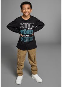 Langarmshirt Kidsworld "Bitte nicht st&ouml;ren...", Jungen, Gr. 152/158, schwarz, Jersey, Obermaterial: 100% Baumwolle, bedruckt, Basic, Rundhals, Shirts Langarmshirt, Langarm, Basic-Passform, bedruckt, Rundhalsausschnitt