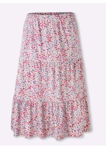 Stufenrock Classic Basics, Damen, Gr. 50, puder, erika, bedruckt, 100% Polyester, gebl&uuml;mt, gemustert, mehrfarbig, wadenlang, R&ouml;cke Stufenrock