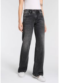 5-Pocket-Jeans Herrlicher "Edna Denim Black", Damen, Gr. 28, L&auml;nge 32, schwarz (clubbing), Denim/Jeans, Obermaterial: 50% Baumwolle, 40% Lyocell, 10% Modal, Jeans 5-Pocket-Jeans, mit ausgestelltem Bein