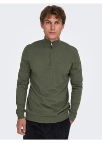 Only & Sons Troyer ONLY & SONS "ONSLOUI REG 12 MEL HALF ZIP KNIT NOOS", Herren, Gr. S, grau (castor gray detail:melange), Strick, Obermaterial: 60% Baumwolle, 20% Nylon, 20% Viskose, meliert, regular fit, Rippb&uuml;ndchen, Pullover Troyer