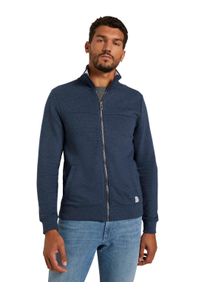 Sweatjacke Tom Tailor, Herren, Gr. XL, blau (blau meliert), Sweatware, Obermaterial: 60% Baumwolle, 40% Polyester, regular fit, Rippb&uuml;ndchen, Sweatjacken Sweatjacke, mit halsw&auml;rmendem Stehkragen