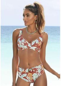 B&uuml;gel-Bikini-Top Sunseeker "Suva", Damen, Gr. 42, Cup E, rot (rostrot, bedruckt), Polyamid, floral, Bikini-Oberteile B&uuml;gel-Bikini-Top, mit breiten Tr&auml;gern, Topseller