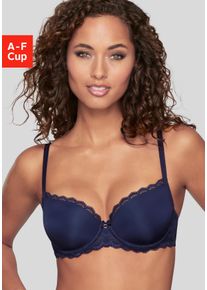 Schalen-BH Lascana "Evita", Damen, Gr. 80, Cup E, blau (dunkelblau), Microtouch, Obermaterial: 90% Polyamid, 10% Elasthan, BHs Schalen-BH, mit feiner Spitzenborte, Dessous