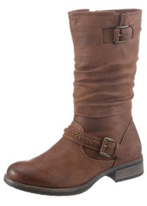 Stiefel Rieker, Damen, Gr. 41, Normalschaft, braun (cognac, used), Lederimitat, used, Schuhe Stiefel, Winterboots,,Blockabsatz mit gerafftem slouchy-Schaft, schmale Form