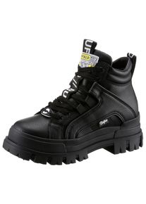Schn&uuml;rboots Buffalo "ASPHA NC MID", Damen, Gr. 42, schwarz, Lederimitat, Schuhe Schn&uuml;rboots, Schn&uuml;rstiefelette, High Top Sneaker mit weicher Schaftrandpolsterung