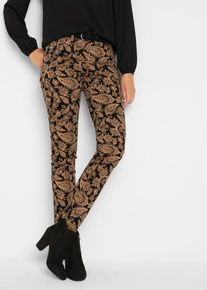 Stretch-Hose bonprix "Stretch-Hose bedruckt", Damen, Gr. 50, N-Gr, schwarz (schwarz paisley), Obermaterial: 97% Baumwolle, 3% Elasthan, slim fit lang, Hosen Stretch-Hose, mit Elasthan-Anteil, Slim fit Passform, mit modischem Druck