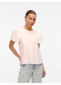 V&eacute;ro Moda Kurzarmbluse VERO MODA "VMPRETTY SS TOP WVN GA NOOS", Damen, Gr. XS, wei&szlig; (snow wei&szlig;), Web, Obermaterial: 100% Baumwolle, unifarben, regular fit h&uuml;ftlang, Rundhals, Blusen Kurzarmbluse