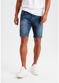Jeansshorts Buffalo "5-Pocket Shorts", Herren, Gr. 32, N-Gr, blau (dunkelblau), Jeans, Obermaterial: 98% Baumwolle, 2% Elasthan, Destroyed-Effekte, regular fit kurz, Jeans Jeansshorts, mit normaler Bundh&ouml;he, kurze Hose aus elastischer Denim-Qualit&auml;t, Topseller