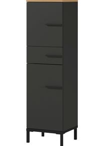 Midischrank Germania "Yonkers", braun (graphit, navarra, eiche, nachbildung), B:34cm H:123cm T:34cm, Schr&auml;nke, Midischrank, Hochwertige ABS-Kanten, Steggriffe, hohe F&uuml;&szlig;e aus Metall, T&uuml;rd&auml;mpfung