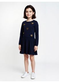 Strickkleid Blue Seven, M&auml;dchen, Gr. 104, N-Gr, Langarm, Feinstrick, blau (nachtblau), Feinstrick, Obermaterial: 100% Baumwolle, regular fit kniefrei, Rundhals, H&auml;kelkante, Kleider Strickkleid, mit Zopfstrickdetails und s&uuml;&szlig;en Kanten in H&auml;keloptik