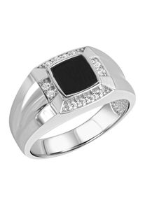Fingerring Firetti "Schmuck Geschenk Silber 925 Silberring Herrenring" Gr. 21, wei&szlig; (silberfarben, schwarz, kristallwei&szlig;), Fingerringe, Herren, 21, Silber 925 (Sterlingsilber), 4,5mm, Fingerring, mit Achat, Zirkonia (synth.)