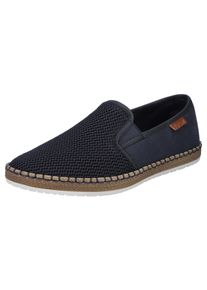 Slipper Rieker, Herren, Gr. 46, blau (navy, braun), Nubuklederimitat, Textil, Schuhe Slipper, mit modischer Laufsohle in Bast-Optik