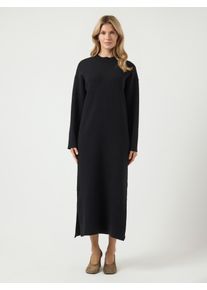 Strickkleid Y.A.S "YASELMA LS LONG KNIT DRESS S. NOOS", Damen, Gr. XXL, N-Gr, Langarm, Feinstrick, schwarz, Feinstrick, Obermaterial: 52% Viskose, 26% Polyester, 22% Nylon, unifarben, regular fit ca. Mitte Wade, Kleider Strickkleid