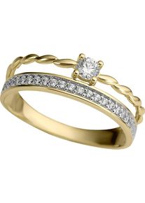 Fingerring Firetti "Schmuck Geschenk Gold 333 Damenring Goldring 2-reihige Optik Bicolor" Gr. 19, gelb (gelbgoldfarben, wei&szlig;goldfarben, kristallwei&szlig;), Fingerringe, Damen, 19, Gelbgold 333, 2mm, Fingerring, mit Zirkonia (synth.)