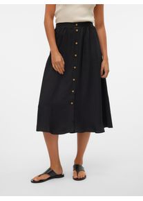 V&eacute;ro Moda Maxirock VERO MODA "VMMELANEY HW BUTTON CALF SKIRT WVN NOOS", Damen, Gr. S (36), schwarz, Web, Obermaterial: 100% Polyester, unifarben, regular fit kn&ouml;chellang, R&ouml;cke Maxirock