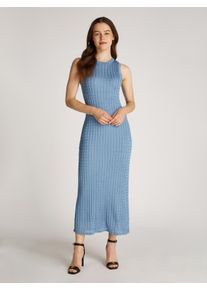Strickkleid Tommy Hilfiger "RAYON CABLE LONG FLARED DRESS NS", Damen, Gr. XXXL(46), N-Gr, blau (breezy blau), Strick, Obermaterial: 100% Viskose, unifarben, slim fit lang, Rundhals, Kleider Strickkleid, mit Zopfmuster