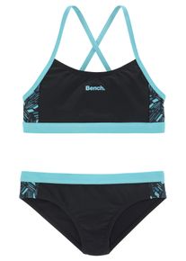 Bustier-Bikini Bench., Kinder, Gr. 134/140, N-Gr, schwarz (schwarz, blau), Polyamid, unifarben mit Farbeinsatz, Bikini-Sets Bustier-Bikini, mit geometrische bedruckten Eins&auml;tzen, Topseller