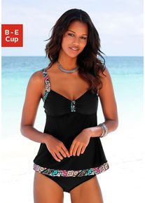 Tankini Lascana, Damen, Gr. 42, Cup C, bunt (schwarz, bunt), Polyamid, unifarben mit Farbeins&auml;tzen, Bikini-Sets Tankini, mit bedruckten Eins&auml;tzen
