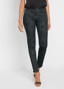 Webhose bonprix "Twillhose mit edlem Druck", Damen, Gr. 48, N-Gr, schwarz (schwarz, rauchgrau paisley), Obermaterial: 97% Baumwolle, 3% Elasthan, slim fit, Hosen Webhose, aus Baumwolle und Elasthan, Slim fit Passform, Twillhose mit Druck