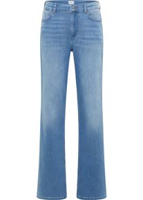 Weite Jeans Mustang "Madison Wide", Damen, Gr. 34, L&auml;nge 32, blau (medium middle), Denim/Jeans, Obermaterial: 78% Baumwolle, 10% Lyocell, 9% Elastomultiester, 3% Elasthan, unifarben, weit kn&ouml;chellang, Jeans Weite Jeans, im Five-Pocket Style