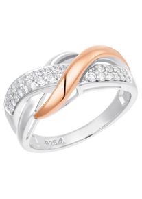 Fingerring Amor "Twisted" Gr. 60, rosa (ros&eacute;goldfarben, wei&szlig;), Fingerringe, Damen, 60, Silber 925 (Sterlingsilber), 2mm, Fingerring, mit Zirkonia (synth.)