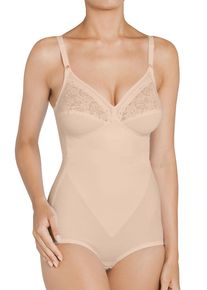 Miederbody Triumph "Formfit BS X", Damen, Gr. 90, Cup C, beige (natur), Obermaterial: 54% Polyamid, 22% Baumwolle, 19% Elasthan, 5% sonstige Fasern, figurbetont, Bodys Miederbody, florale Spitze, runder R&uuml;ckenausschnitt, tiefer V-Ausschnitt