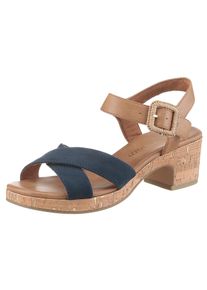 Sandalette Marco Tozzi, Damen, Gr. 37, blau (navy), Lederimitat, Textil, Veloursleder, unifarben mit Farbeinsatz, Schuhe Sandalette, Blockabsatz, Plateau, Sommerschuh, Sandale mit Feel Me-Ausstattung