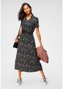 Sommerkleid Laura Scott, Damen, Gr. 38, N-Gr, bunt (schwarz, rosa, gebl&uuml;mt), Single Jersey, Obermaterial: 95% Viskose, 5% Elasthan, gebl&uuml;mt, tailliert ca. Mitte Wade, Kleider Sommerkleid, wadenlang, gebl&uuml;mtes Design, aus Single Jersey, mit Stehkragen, Topseller