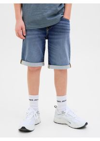 Jack & Jones Shorts JACK & JONES JUNIOR "JJIRICK elastisch und pflegeleicht f&uuml;r Alltag", Jungen, Gr. 158, N-Gr, blau (blau denim), Web, Obermaterial: 48% Baumwolle, 26% Viskose, 25% Polyester, 1% Elasthan, unifarben, regular fit knielang, Hosen Shorts, unifarben, modisch, regular fit, Web