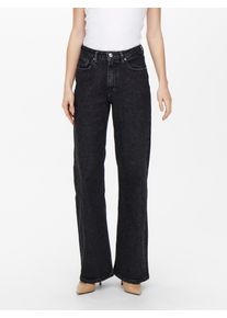 High-waist-Jeans Only "ONLJUICY HW WIDE LEG REA244", Damen, Gr. 32, L&auml;nge 34, schwarz (schwarz denim), Denim/Jeans, Obermaterial: 98% Baumwolle, 2% Elasthan, Abriebeffekte, lang, Jeans High-waist-Jeans, Baumwollmischung, wide fit