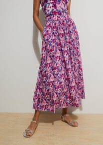 Sommerrock bonprix, Damen, Gr. 36, lila (tiefviolett, fuchsiapink floral), Jersey, Obermaterial: 100% Viskose, gebl&uuml;mt, ausgestellt 7/8-L&auml;nge, R&ouml;cke Sommerrock, aus Viskose, ausgestellte Passform, mit gebl&uuml;mtem Muster
