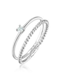 Ring-Set Elli DIAMONDS "Ring Diamant (0.06 ct) Solit&auml;r Bandring 585 Wei&szlig;gold" Gr. 58, silber, Fingerringe, Damen, 58, Wei&szlig;gold 585, Ring-Set