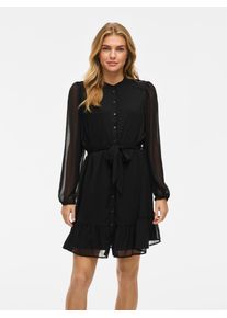 Chiffonkleid Vila "VIFALIA L/S DRESS - NOOS", Damen, Gr. 44, N-Gr, schwarz (schwarz beauty), Web, Obermaterial: 100% Polyester, unifarben, regular fit kniefrei, Rundhals, elastischer Bund, Kleider Chiffonkleid, Sommerkleid