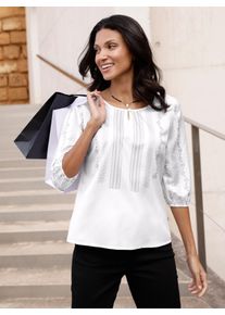 Schlupfbluse Classic Basics, Damen, Gr. 44, grau (ecru, steingrau, bedruckt), 100% Polyester, bedruckt, gebl&uuml;mt, gemustert, mehrfarbig, Rundhals, Blusen Schlupfbluse