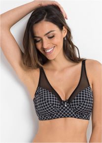 Minimizer-BH bonprix "Minimizer-BH mit Mesh", Damen, Gr. 85, Cup E, schwarz (schwarz, wei&szlig; bedruckt), Obermaterial: 80% Polyamid, 20% Elasthan. Futter: 92% Polyamid, 8% Elasthan, BHs Minimizer-BH, Minimizer-Funktion, klassische Passform, aus Polyamid und Elasthan