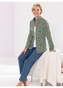 Hausanzug feel good, Damen, Gr. 52/54, blau (rauchblau, schilf, gemustert), 75% Polyester, 20% Viskose, 5% Elasthan, Hose:95% Baumwolle, 5% Elasthan, Homewear-Sets Hausanzug
