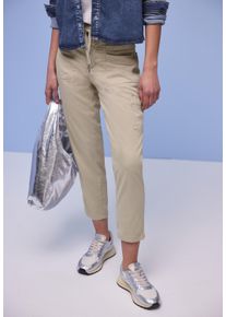 Jogger Pants Street One "Style Bonny", Damen, Gr. 40, L&auml;nge 28, beige (cobble stone (l&auml;nge 28)), Web, Obermaterial: 60% Lyocell, 37% Baumwolle, 3% Elasthan, unifarben, 7/8-L&auml;nge, Hosen Jogger Pants, mit Cargo-Taschen und Kordelzug