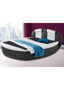 Rundbett, schwarz (schwarz, wei&szlig;), B:220cm L:230cm, Bezug Bett: Kunstleder;Bonnell-Federkernmatratze: 51% Polypropylen, 39% Polyester, 10% Baumwolle;Kaltschaummatratze: 100% Polyester, Bezug abnehm- und waschbar bis 60C, Westfalia Schlafkomfort, Betten, Rundbett, mit Bettkasten