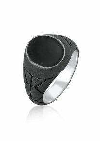 Siegelring Kuzzoi "Ring Herren Siegelring Oval Emaille 925er Silber" Gr. 64, schwarz, Fingerringe, Herren, 64, ohne Stein, Silber 925 (Sterlingsilber), 11mm, Siegelring