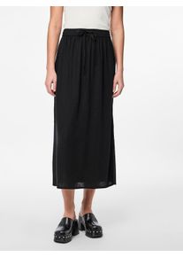 Sommerrock Pieces "PCPIA MW ANKLE SKIRT WVN NOOS", Damen, Gr. L (40), schwarz, Web, Obermaterial: 70% Viskose, 30% Leinen, unifarben, kn&ouml;chellang, R&ouml;cke Sommerrock, mit Leinen