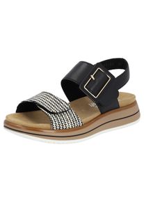 Keilsandalette Remonte "ELLE-Collection", Damen, Gr. 44, beige (schwarz, creme), Leder, Textil, Schuhe Keilsandalette, Sommerschuh, Sandale, Komfortschuh mit praktischen Klettverschl&uuml;ssen