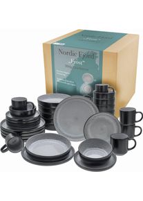 Kombiservice Creatable "Nordic Fjord", grau, 30 Stk., Steinzeug, Geschirr-Sets, Kombiservice, je 6 Speiseteller, Suppenteller, Dessertteller, Schalen, Kaffeebecher