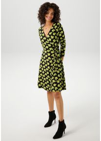 Wickelkleid Aniston CASUAL, Damen, Gr. 38, N-Gr, gr&uuml;n (schwarz, gelb, gr&uuml;n, fleider), Single Jersey, Obermaterial: 95% Viskose, 5% Elasthan, bedruckt, gebl&uuml;mt, figurbetont kniefrei, V-Ausschnitt, Kleider Wickelkleid, mit kunstvollen Bl&uuml;ten bedruckt