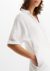 Shirtbluse bonprix "Oversize-Longbluse aus softem Musselin", Damen, Gr. 40, wei&szlig;, Obermaterial: 100% Baumwolle, oversize, Blusen Shirtbluse, Oversize-Passform, f&uuml;r warme Tage, aus weichem Musselin