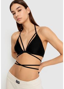 Triangel-Bikini-Top LSCN BY LASCANA "Gina", Damen, Gr. 36, Cup C/D, schwarz, Recycling-Polyamid, unifarben, Bikini-Oberteile Triangel-Bikini-Top, mit langem Bindeband