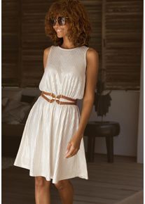 Sommerkleid Lascana, Damen, Gr. 44, N-Gr, gold (beige, goldfarben), Cr&ecirc;pe, Obermaterial: 95% Polyester, 5% Elasthan, metallisierte Fasern, figurumspielend knieumspielend, Rundhals, Kleider Sommerkleid, mit Glitzerf&auml;den im Material, Partykleid, leicht transparent, Topseller