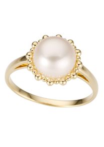 Goldring Firetti "Schmuck Geschenk Gold 333 Rund, massiv" Gr. 18, gold (gelbgoldfarben, wei&szlig;), Fingerringe, Damen, 18, Gelbgold 333 Perlen, 12mm, Gelbgold 333, Perlen, Goldring, mit S&uuml;&szlig;wasserzuchtperle