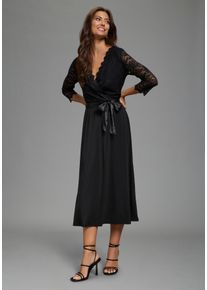 Abendkleid Laura Scott, Damen, Gr. 44, N-Gr, schwarz, Spitze, Obermaterial: 95% Polyester, 5% Elasthan. Spitze: 92% Polyamid, 8% Elasthan, unifarben, figurbetont wadenlang, V-Ausschnitt, Spitze, Kleider Abendkleid, f&uuml;r elegante Anl&auml;sse, aus Spitze und Jersey, Topseller
