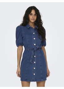 Jeanskleid Only "ONLVIBBE SS BELT DNM DRESS NOOS", Damen, Gr. XL, N-Gr, blau (medium blau denim), Denim/Jeans, Obermaterial: 98% Baumwolle, 2% Elasthan, unifarben, regular fit, Rundhals, elastischer Bund, Kleider Jeanskleid