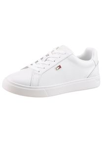 Sneaker Tommy Hilfiger "FLAG COURT SNEAKER", Damen, Gr. 39, Textil, wei&szlig;, Leder, unifarben, Schuhe Sneaker, Schn&uuml;rschuh, Halbschuh, Freizeitschuh mit edlem TH-Logoemblem